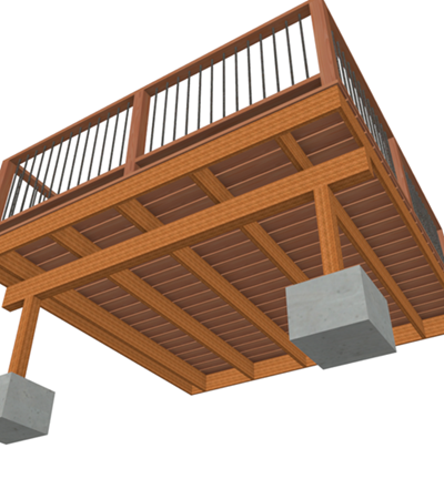 Deck post footing with a square shape.